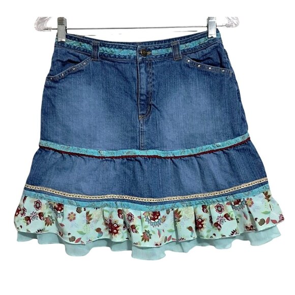 Mary-Kate & Ashley Other - Mary-Kate & Ashley Girls Denim Skirt Size 14 Floral Ruffle Trim Cotton Blend